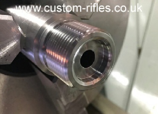 Barrel now threaded and counter bored ready for chambering.